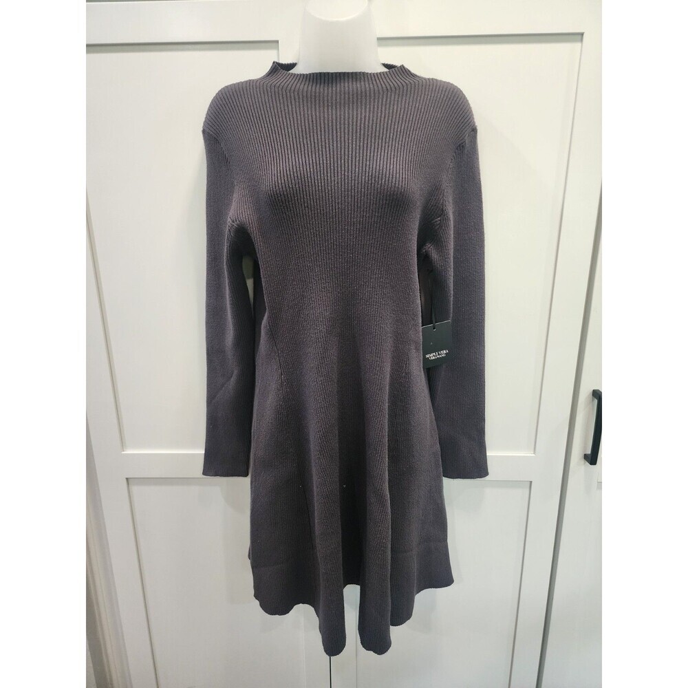 NEW Simply Vera Vera Wang Crew Neck Long Sleeve Knit Dress Ribbed Gray Sz XL